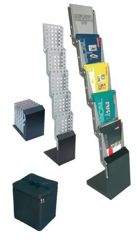 Porta folletos extensible en metal